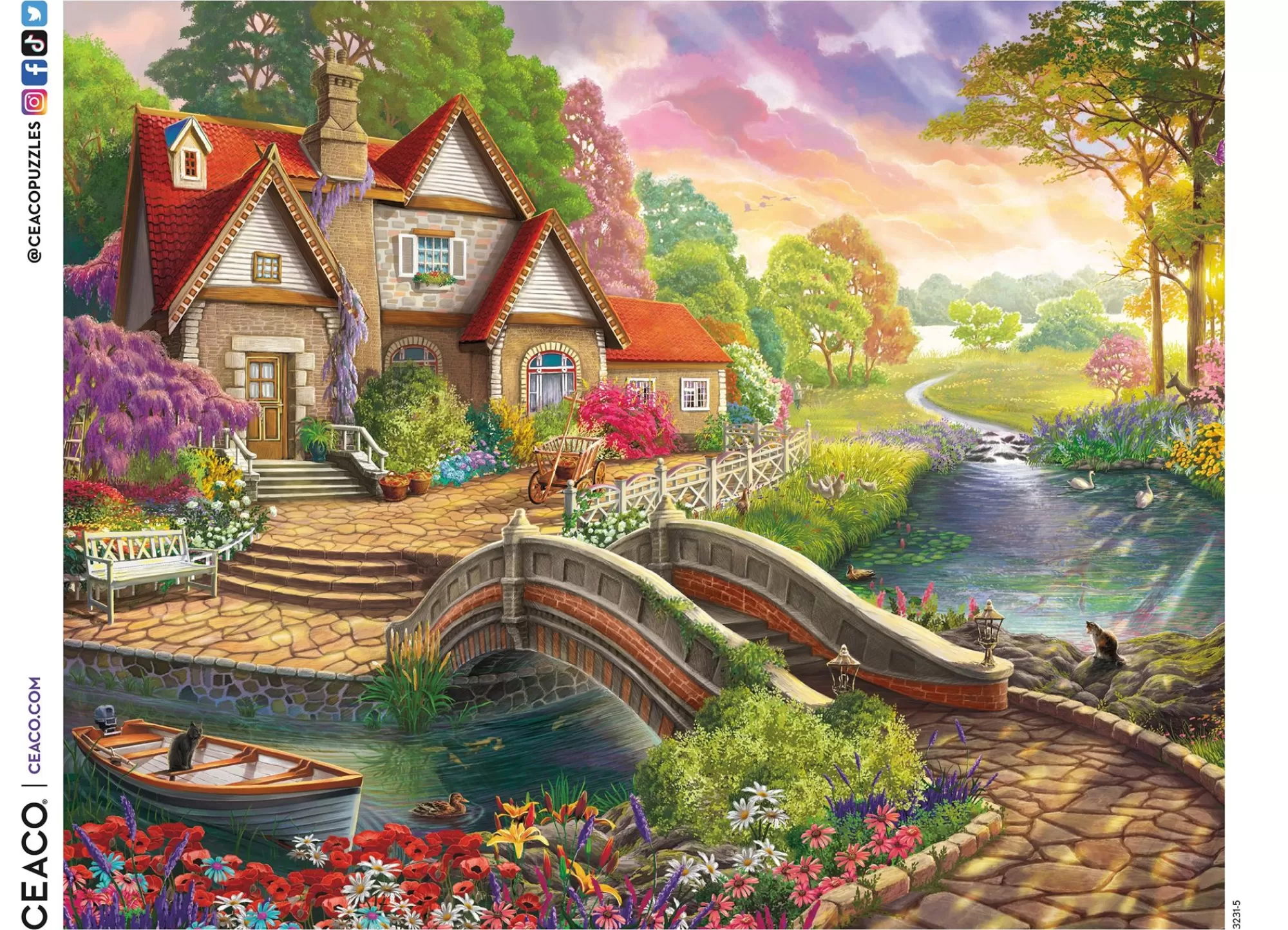 Ceaco Ez 2 Hold - Cozy Cottage By The River - 1000 Oversized Piece Puzzle* Made In Usa' Puzzles