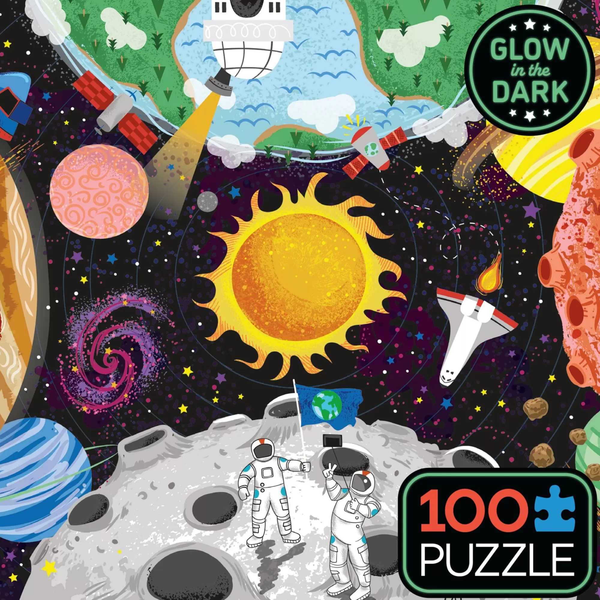 Ceaco Glow-In-The-Dark - Outer Space Adventure- 100 Piece Puzzle* Glow In The Dark Puzzles