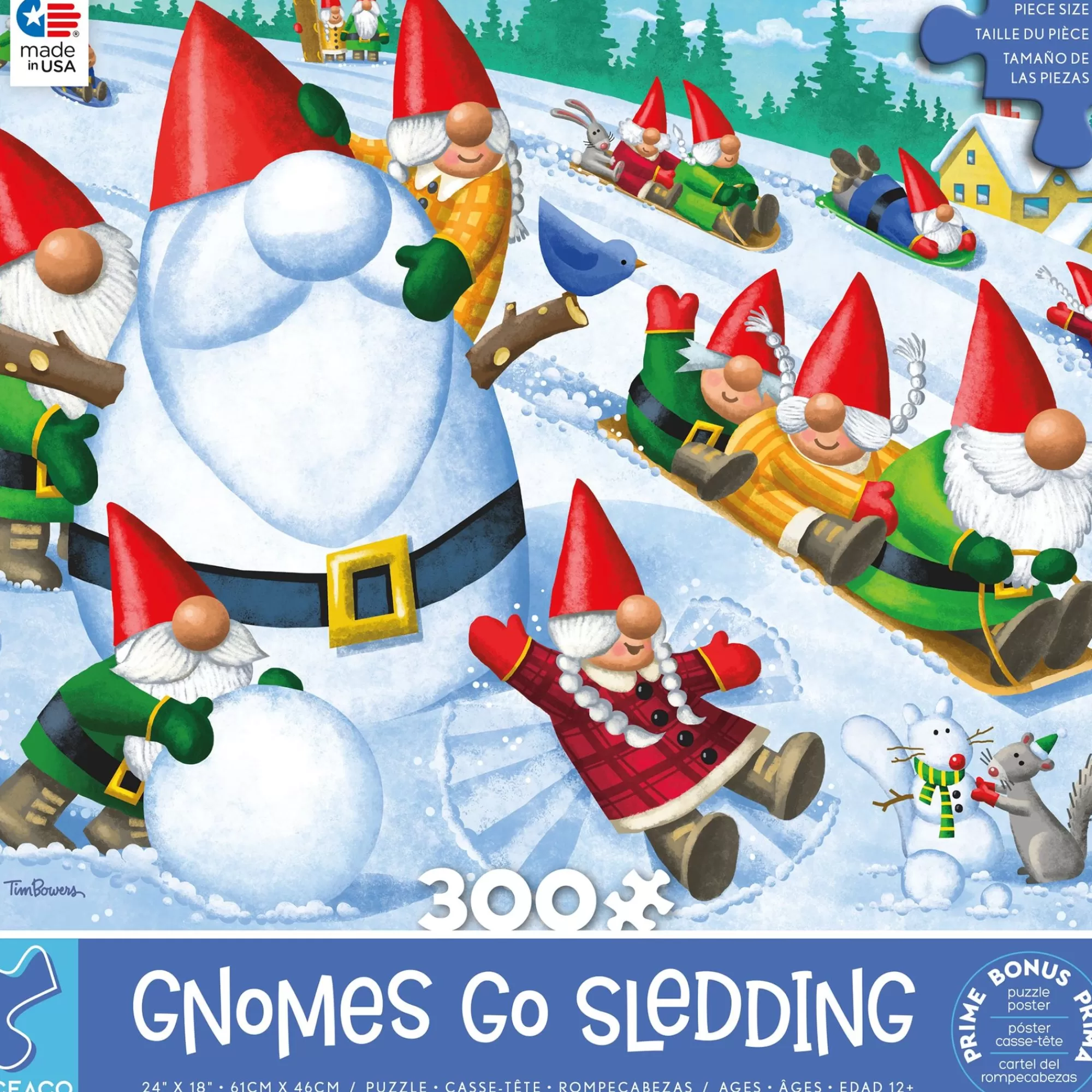 Ceaco Gnome Sweet Gnome - Gnomes Go Sledding - 300 Piece Puzzle* Holiday Puzzles