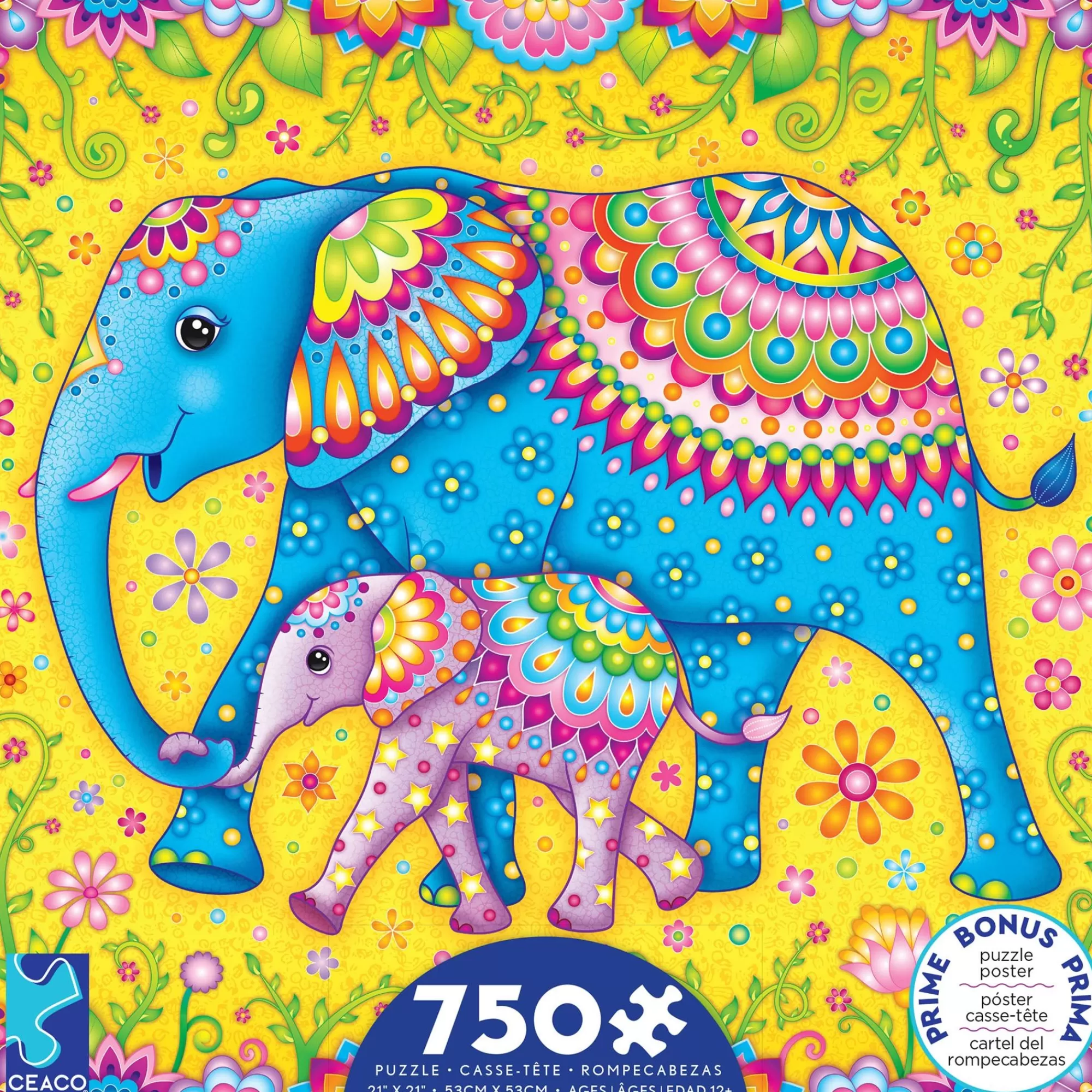 Ceaco Groovy Animals - Elephants - 750 Piece Puzzle* Made In Usa' Puzzles