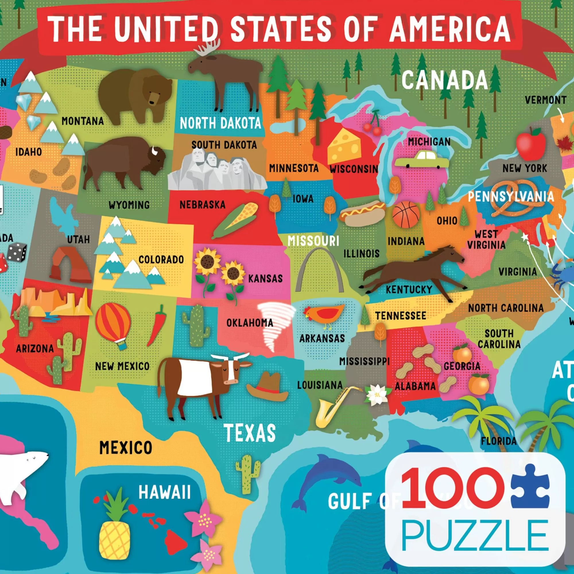 Ceaco Kids 100 Piece Puzzle - Usa Map - 100 Piece Puzzle* Kids Puzzles