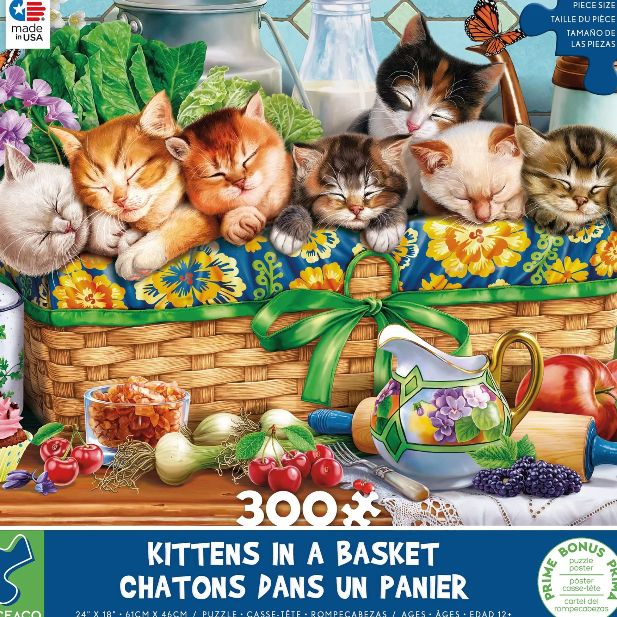 Ceaco Kittens In A Basket- 300 Piece Puzzle* Oversized Pieces