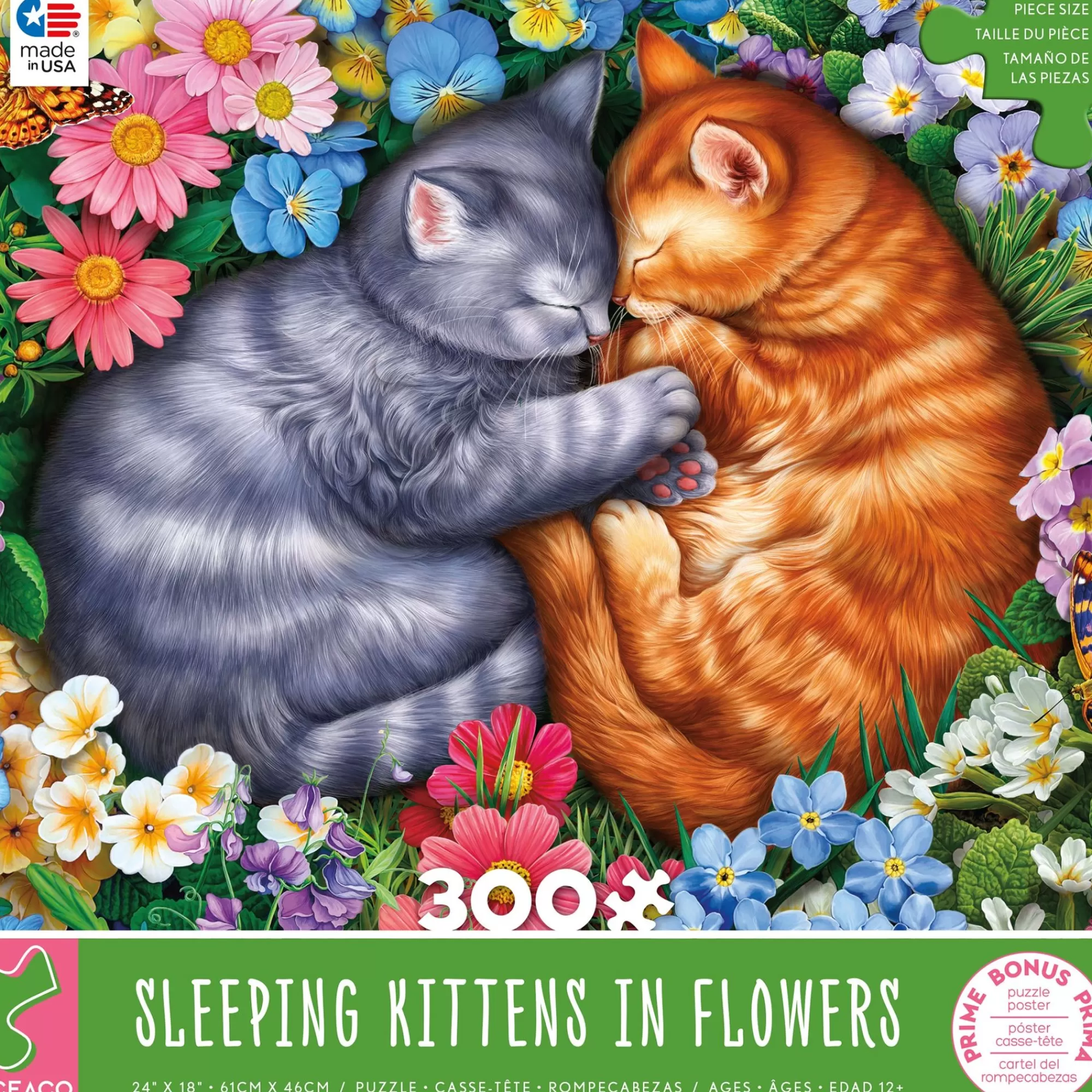 Ceaco Sleeping Kittens In Flowers- 300 Piece Puzzle* Animal Puzzles