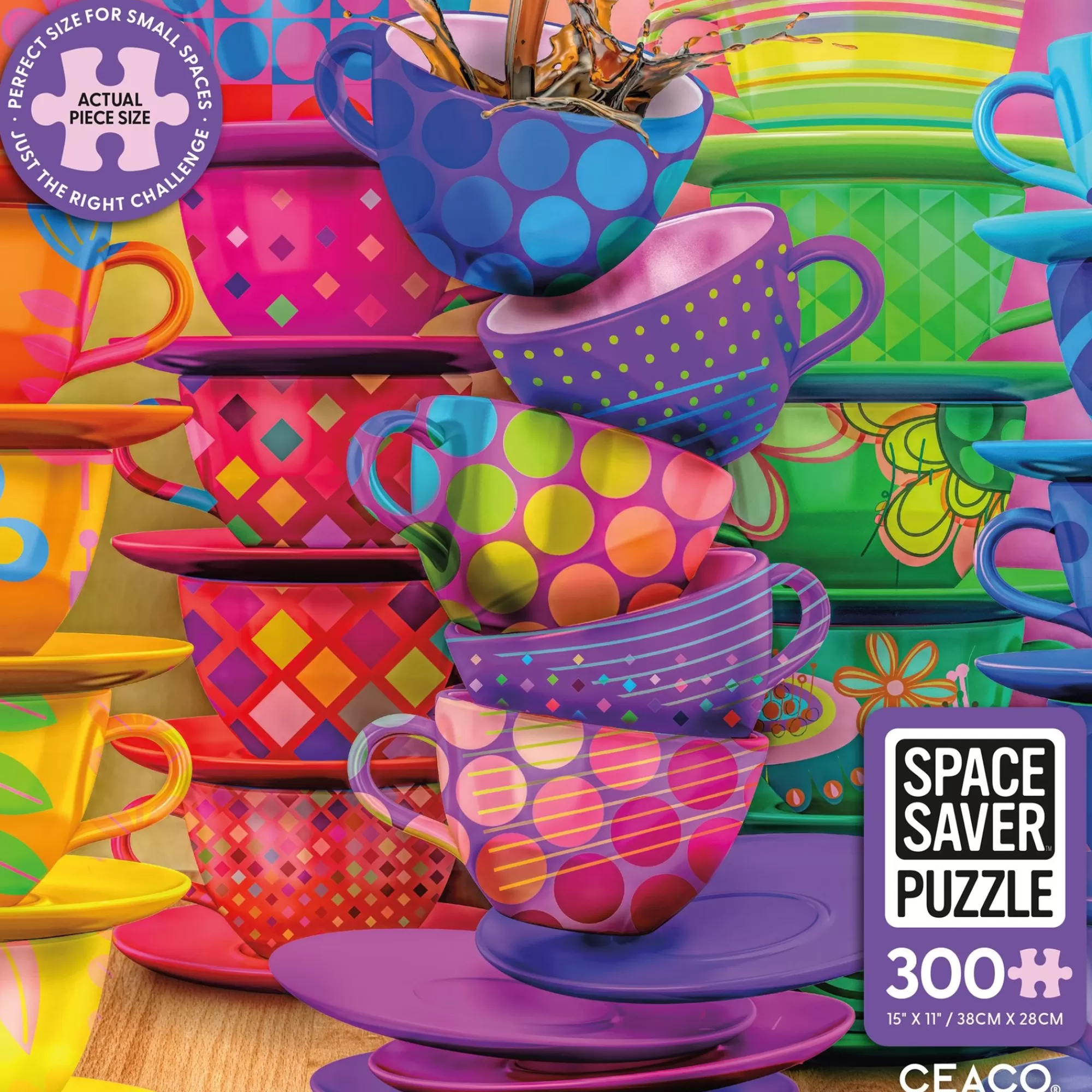 Ceaco Space Savers- Rainbow Teacups- 300 Piece Puzzle* Made In Usa' Puzzles