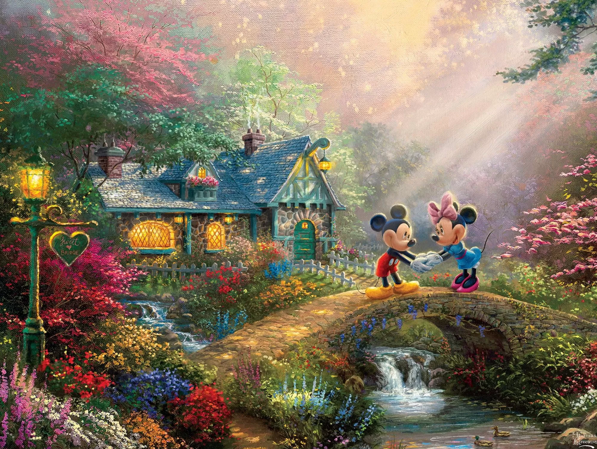 Ceaco Thomas Kinkade Disney - Mickey And Minnie Sweetheart Bridge - 750 Piece Puzzle* Disney Puzzles